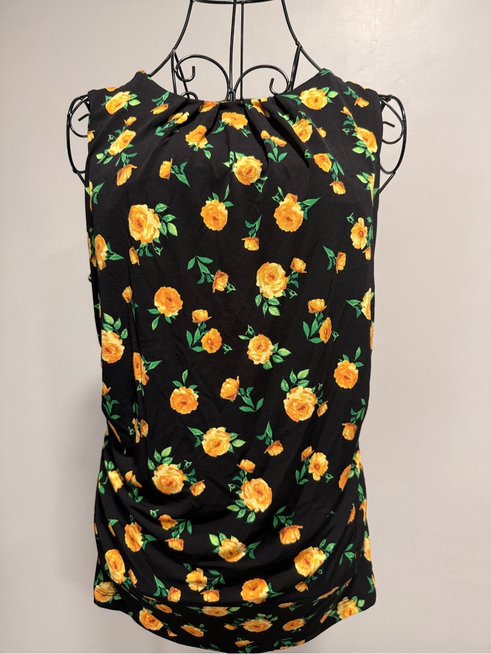 New York & Company Black Sleeveless Floral Camisole with Yellow Roses